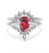 "Ethereal Alexan" Pear-Cut Alexandrite Engagement Ring Set – Art Deco Silver Bridal Wedding Ring with Zircon Accents