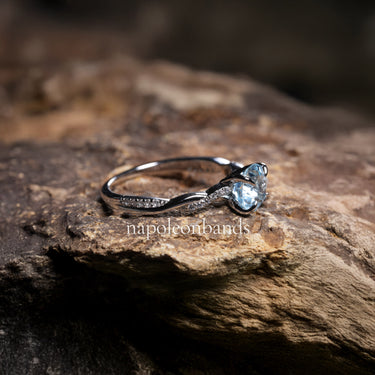 "Aqua Luminara" – Aquamarine & Diamond  Infinity Twist Silver Band Engagement Ring
