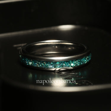 "Celestial Aqua" Silver Tungsten Wedding Band with Blue Aquamarine Birthstone for Women