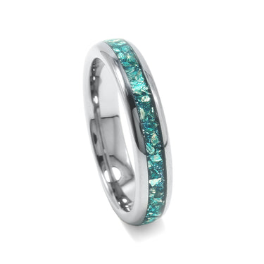 "Celestial Aqua" Aquamarine Birthstone Silver Tungsten Wedding Band  for Women-4mm