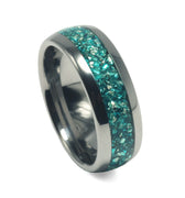 "Aquarion" Men's Silver Tungsten Wedding Band, Blue Aquamarine Zodiac Birthstone Ring, Promise Ring, 8mm