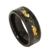 "Raygun" 24k Gold Leaf and Meteorite Inlay Beveled Edge Tungsten Carbide, 8mm