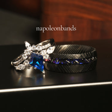 "Azure Harmony" Ring Set – June Birthstone Sapphire Couples Wedding Bands and Matching Engagement Rings