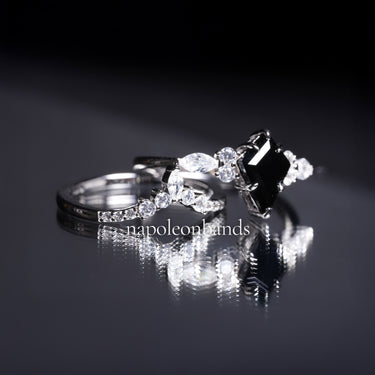 "Obsidian Fang" – Black Onyx Engagement Ring in Sterling Silver with Diamond Accent | 1.44ct Natural Gemstone