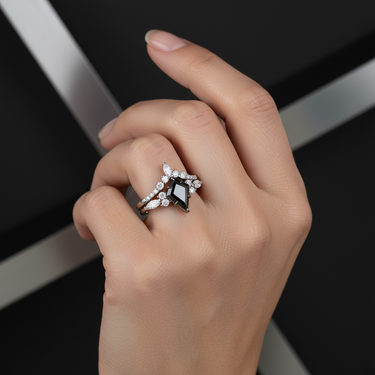 "Obsidian Fang" – Black Onyx Engagement Ring in Sterling Silver with Diamond Accent | 1.44ct Natural Gemstone