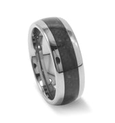 "Obsidian Crest" Black Onyx Wedding Band in Silver Tungsten with Polished Dome Finish for Him