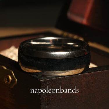 "Obsidian Crest" Black Onyx Wedding Band in Silver Tungsten with Polished Dome Finish for Him