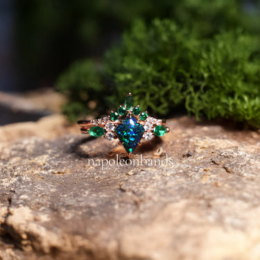 "Verdant Tide" – Blue and Green Opal Engagement Ring Set with Emerald & Diamond Accents in Rose Gold Vermeil