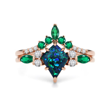 "Verdant Tide" – Blue and Green Opal Engagement Ring Set with Emerald & Diamond Accents in Rose Gold Vermeil