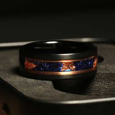 "Midnight Sapphire" Black Tungsten Wedding Band with Dark Blue Lab-Created Sapphire Inlay for Men