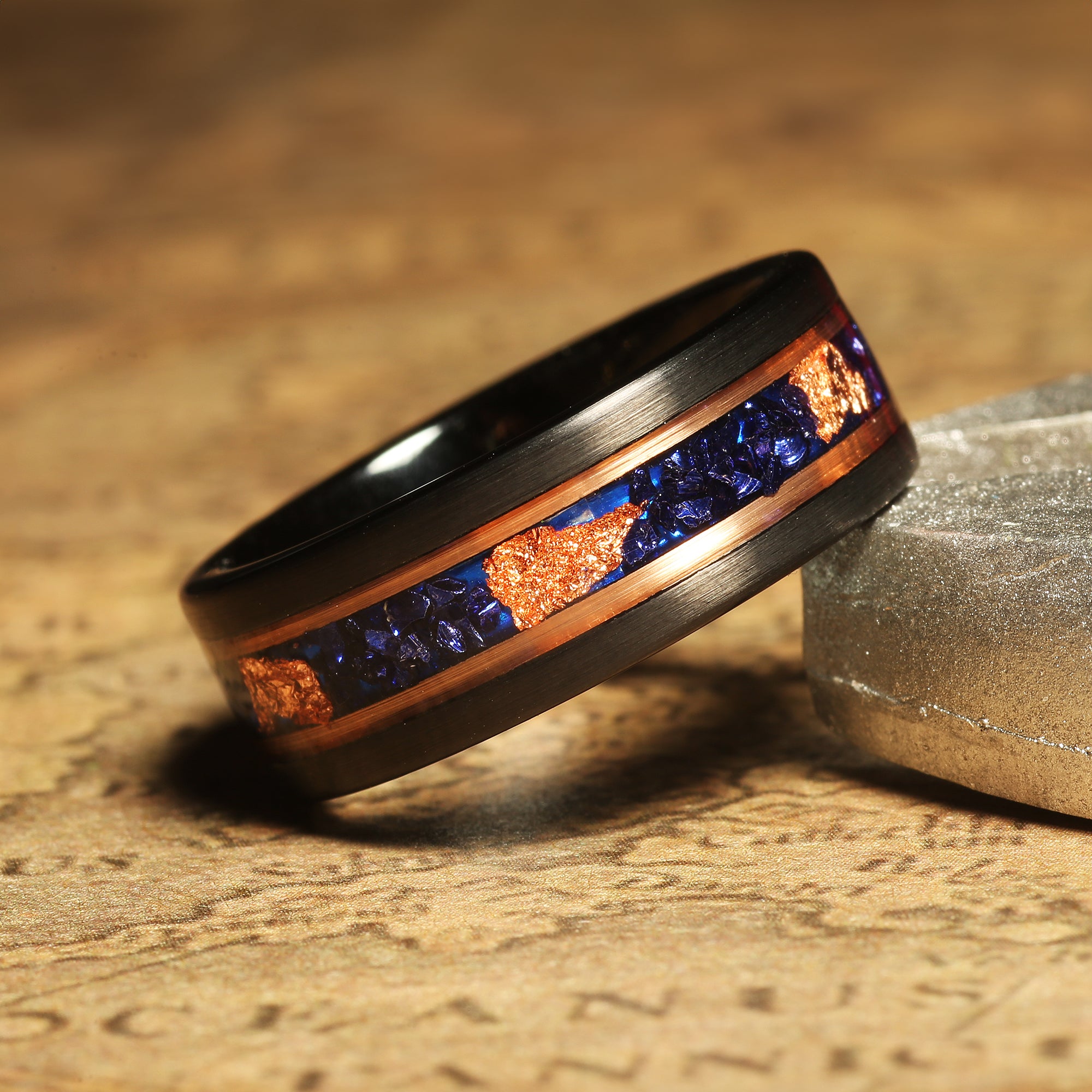Midnight Sapphire Wedding Band – Black Tungsten with Blue Sapphire