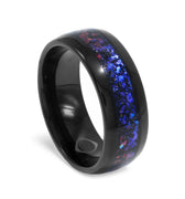 "Astronomer" Crushed Blue Sandstone Ring Inlay, Black Tungsten Carbide,Domed Design Galaxy Wedding Band, Men's Wedding Ring, 8mm