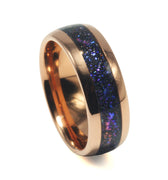 "Cosmic Rose" The Astronomer Men's Wedding Ring, Rose Gold Tungsten Nebula Band, Outer Space Polish Design, 8mm