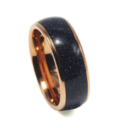 "Stellaris" Men's Rose Gold Tungsten Nebula Ring, Black Galaxy Band with Sandstone Inlay, Outer Space Design, 8mm