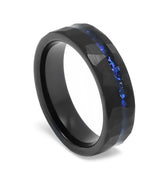 "Cosmo" Crushed Blue Sandstones Inlay, Hammered Tungsten Carbide, 6mm