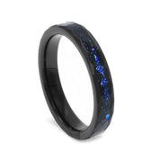 "Orion" Crushed Blue Sandstones Inlay, Tungsten Carbide, Hammered Design - 4mm