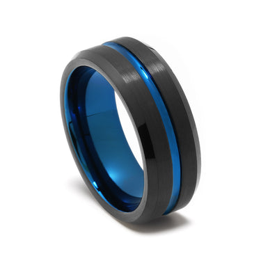 "Azure Edge" Blue Tungsten Carbide Men’s Wedding Band – 8mm