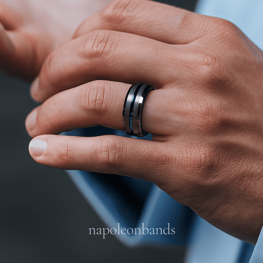 "Azure Edge" Blue Tungsten Carbide Men’s Wedding Band – 8mm
