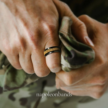 "Military" M1 Garand Rifle Ammo Ring – Brass Ammunition, Black Tungsten Carbide Wedding Band,  US Army Ring, Military Heritage Wedding Band for Men, 8mm