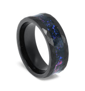 "Lover" Crushed Blue Sandstones Inlay, Black Tungsten Carbide, Hammered Design-8mm