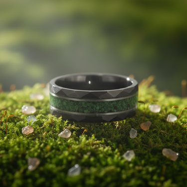 Jasper'' Moss Agate, Black Hammered Tungsten Ring – napoleonbands Jasper'' Moss Agate, Black Hammered Tungsten Ring – napoleonbands