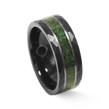 Jasper'' Moss Agate, Black Hammered Tungsten Ring – napoleonbands