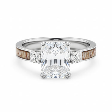 "Starlit Trio" 3-Stone Antler Inlay Tungsten Carbide Promise Ring – Women's Cubic Zirconia Outdoor Band