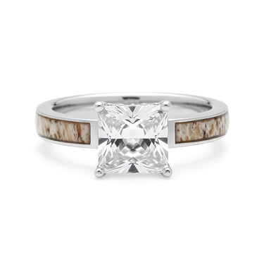 "Sylvan Glow" Antler Inlay Tungsten Carbide Promise Ring – 4mm Silver Rustic Women's Band