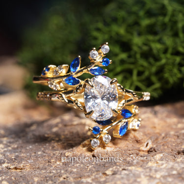 "Azurea Crown" – Oval Cut Diamond & Blue Sapphire Sterling Silver Engagement Ring