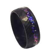 "Messenger" Meteorite and Sandstone Inlay Hammered Damascus Steel Ring, 8mm