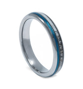 "Nature's Catch" Deer Antler, Blue Fishing Line Inlay, Silver, Tungsten Carbide, Wedding Ring, Dome Finish-4mm
