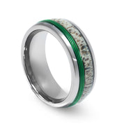 "Angler" Deer Antler Green Fishing Line Dome Polished Tungsten Carbide Ring