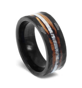 "Adventurer" Deer Antler Whiskey Barrel Black Hammered Tungsten Carbide Ring