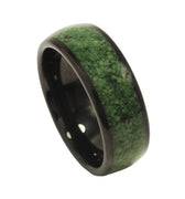 "Nomad" Crushed Moss Agate Black Dome Polish Tungsten Carbide Men's Wedding Band, 8mm