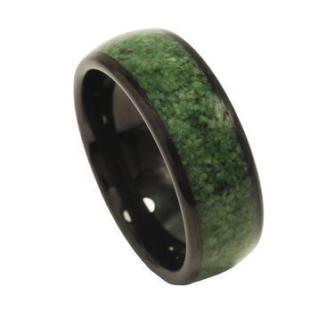 "Nomad" Crushed Moss Agate Black Dome Polish Tungsten Carbide Men's Wedding Band