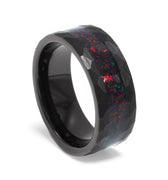 "Dragon Rider" Fire Opal, Hammered Tungsten Carbide,  Men's Wedding Ring, 8mm