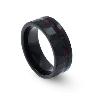 "Dragon Rider V2" Fire Opal, Hammered Tungsten Carbide,  Men's Wedding Ring, 8mm