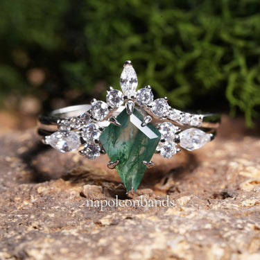"Verdant Prism" – Kite Cut Moss Agate Engagement Ring Set in Sterling Silver with Diamond Accents | 1.65ct