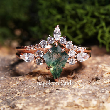 "Rosie Evergreen" –  Moss Agate Engagement Ring Set in Rose Gold Vermeil with Diamond Accents
