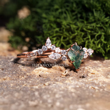 "Rosie Evergreen" –  Moss Agate Engagement Ring Set in Rose Gold Vermeil with Diamond Accents