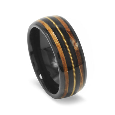 "Queen" Guitar String Black Strip Whiskey Barrel Dome Polished Black Tungsten Carbide, 8mm