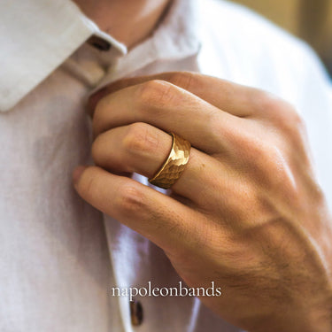 "Aureate Eclipse" Hammered  Yellow Gold Tungsten Carbide Wedding Band Ring, Men's Engagement & Wedding Ring-8mm