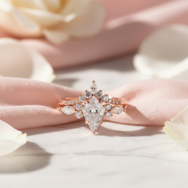 "Divine Aurora" –Herkimer Diamond Kite-Cut Engagement Ring Set – Rose Gold