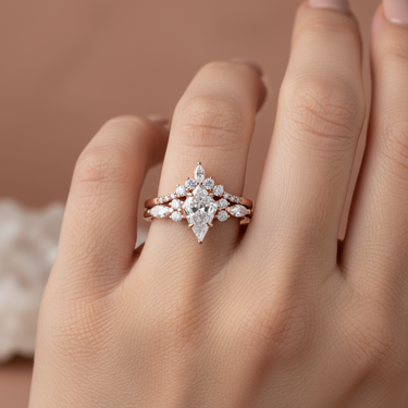 "Divine Aurora" –Herkimer Diamond Kite-Cut Engagement Ring Set – Rose Gold