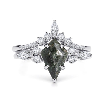 "Shard Eclipse" – Herkimer Diamond Engagement Ring Set in Sterling Silver with Rhodium Finish | Natural Quartz