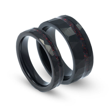 Eclipse Flame Ring Set – Crushed Black Fire Opal His and Hers
