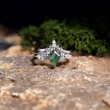 "Verdant Prism" – Kite Cut Moss Agate Engagement Ring Set in Sterling Silver with Diamond Accents | 1.65ct
