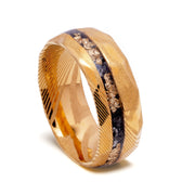 "Eternal Solaris" – Meteorite & 24K Gold Flake Inlay Yellow Gold Damascus Steel Wedding Band  – 8mm