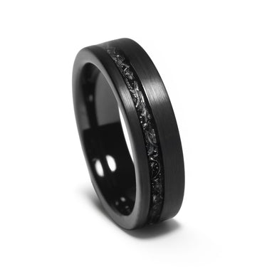 "The Abyss" Meteorite Brushed Wedding ring, Black obsidian sandblasted Tungsten Carbide Mens Wedding Band-6mm