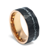 "Unity" Meteorite Inlay, Black Tungsten Carbide, Hammered Design-8mm